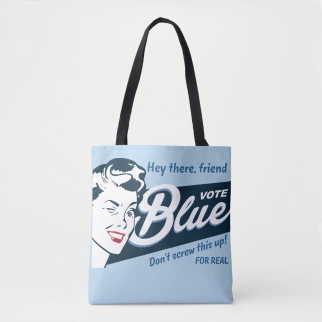 Vote Blue | Retro Funny Tote Bag (Front)