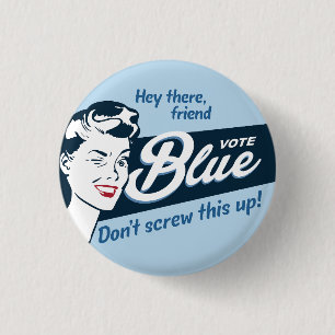 Vote Blue Retro Round 3 Cm Round Badge