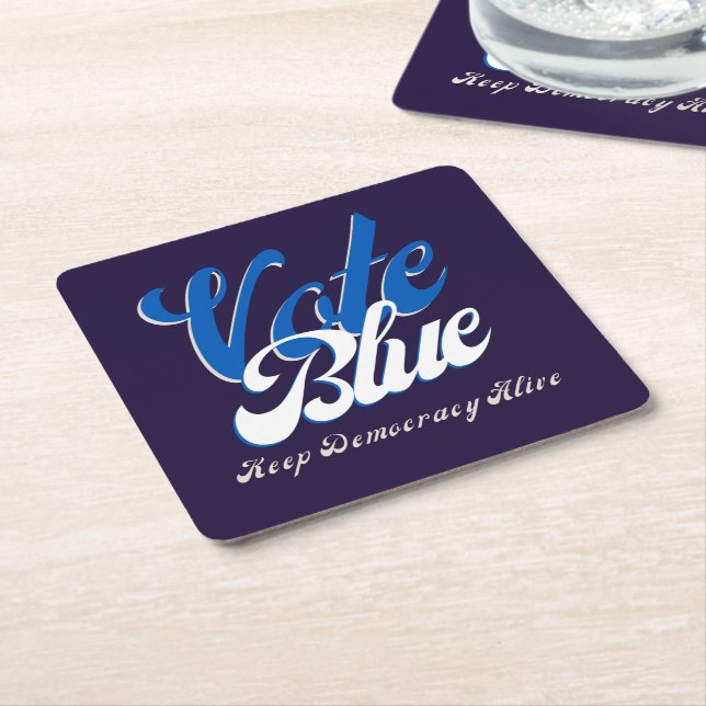 Vote Blue Retro Style Word Art   Square Paper Coaster (Angled)
