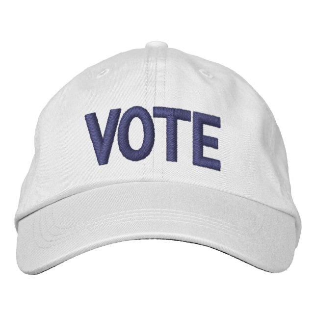 Vote, blue text white embroidered hat (Front)