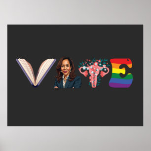 VOTE Books Uterus LGBT Kamala Harris Walz Election Poster