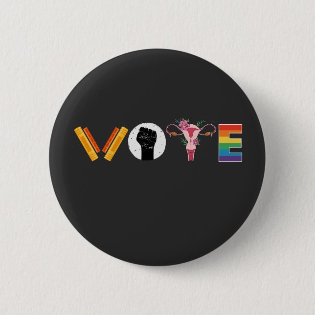 VOTE Books Uterus LGBT Support 6 Cm Round Badge (Front)