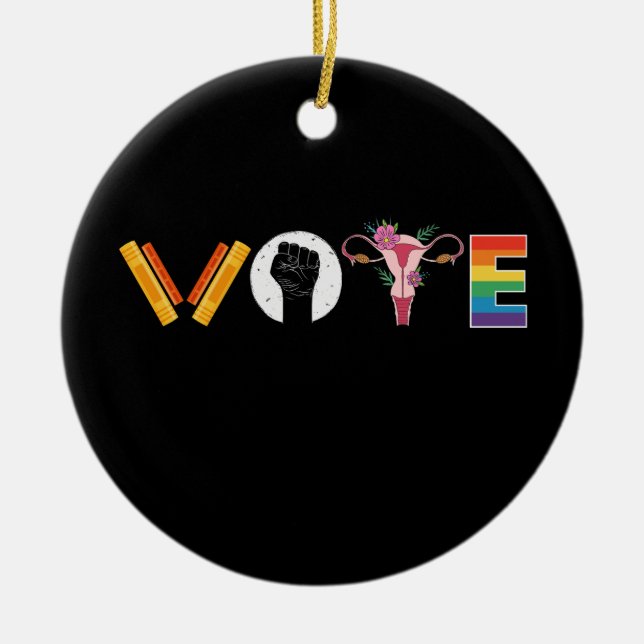 VOTE Books Uterus LGBT Support Ceramic Ornament (Front)