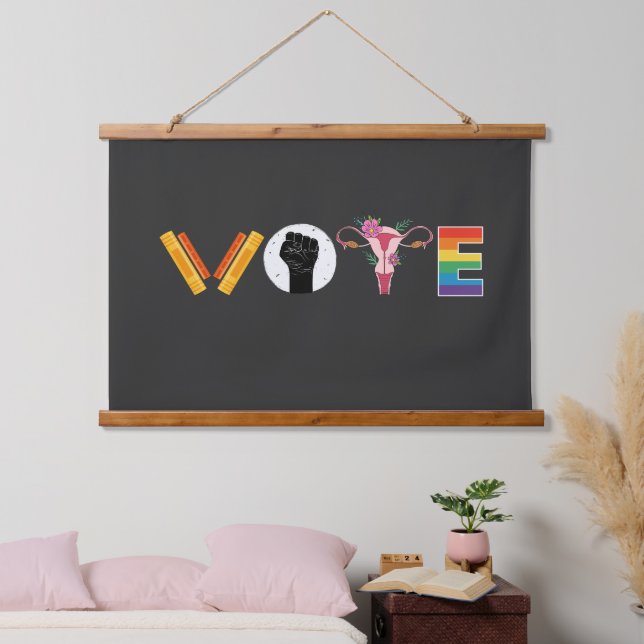 VOTE Books Uterus LGBT Support Hanging Tapestry (Bedroom)