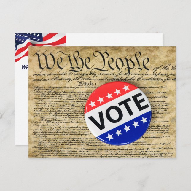 Vote Button On US Constitution Postcard (Front/Back)
