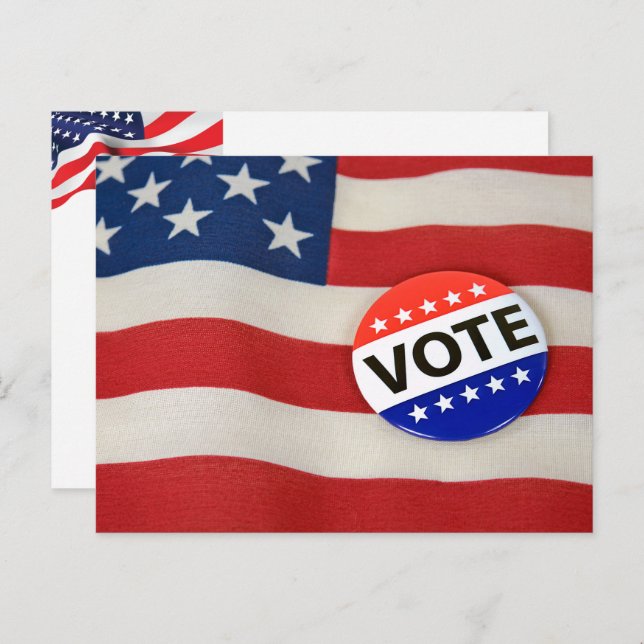 Vote Button On USA Flag Postcard (Front/Back)
