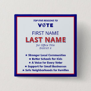 Vote Candidate Name 2026 Modern American Platform  15 Cm Square Badge