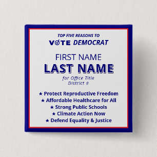 Vote Candidate Name 2026 Simple Democrat Platform 15 Cm Square Badge