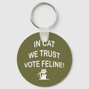 Vote Cat with White Text Key Ring