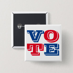 VOTE Custom Text and Colours Blue Red White 15 Cm Square Badge