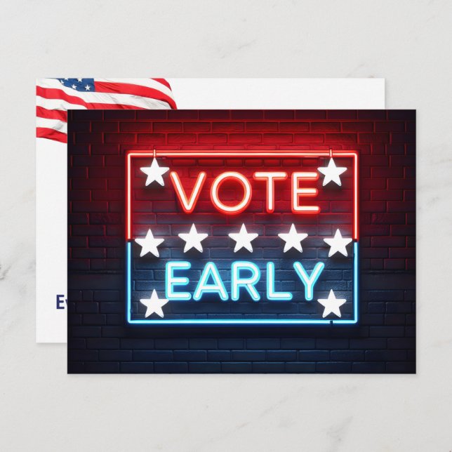 Vote Early Neon Sign Postcard (Front/Back)