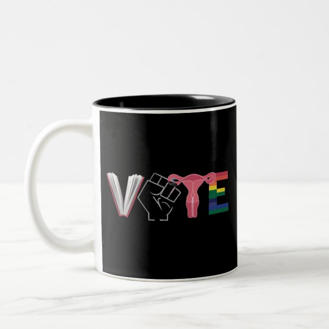 Vote Feminist Women's Rights Banned Books LGBTQ Two-Tone Coffee Mug (Left)