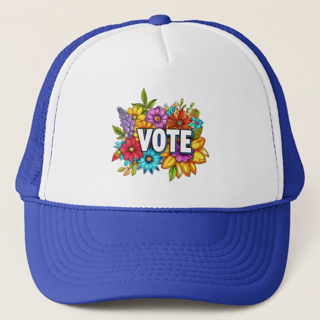 VOTE Floral Blue Trucker Hat (Front)