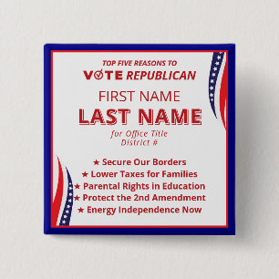 Vote for Candidate Name 2026 Republican Platform 15 Cm Square Badge