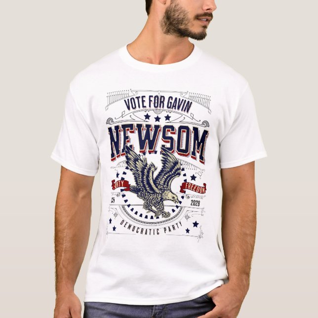 Vote for Gavin Newsom 2028 Eagle Patriotic T-Shirt (Front)