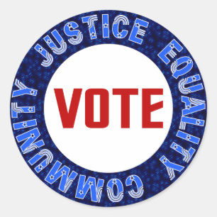 Vote for Justice Equality Community Blue Circle Classic Round Sticker