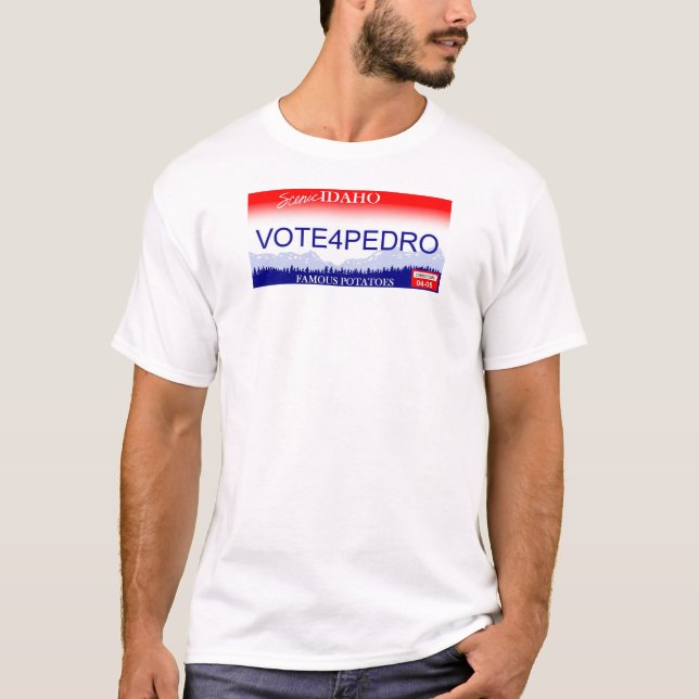 Vote For Pedro Idaho License Plate T-Shirt (Front)