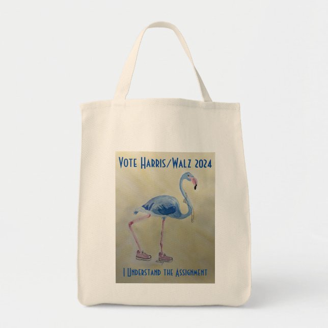 Vote Harris 2024 Blue Flamingo with Pearls Tote (Front)