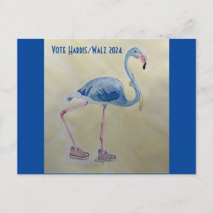 Vote Harris/Walz Blue FLAmingo w/ Pearls Postcard