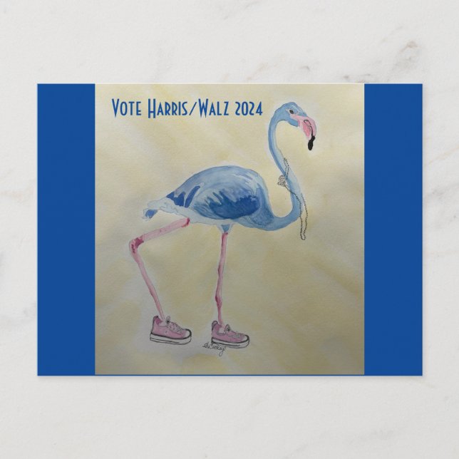 Vote Harris/Walz  Blue FLAmingo w/ Pearls Postcard (Front)