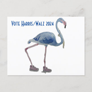 Vote Harris/Walz  Blue FLAmingo w/ Pearls Postcard