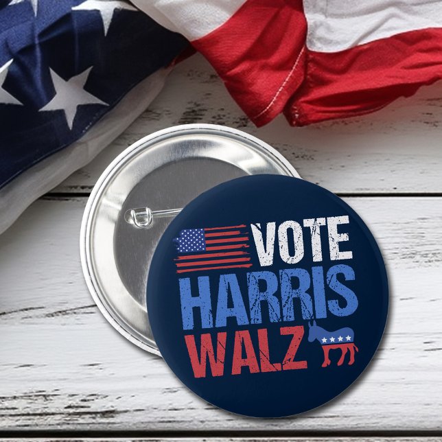 Vote Harris Walz Democrat Donkey American Flag 6 Cm Round Badge (Creator Uploaded)