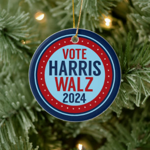 Vote Harris Walz for President 2024 Christmas Ceramic Ornament