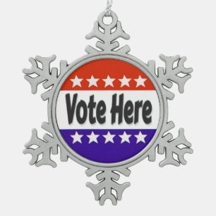 Vote Here Snowflake Pewter Christmas Ornament