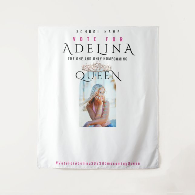 Vote Homecoming Queen Pink HOCO Photo Backdrop Tapestry (Front)