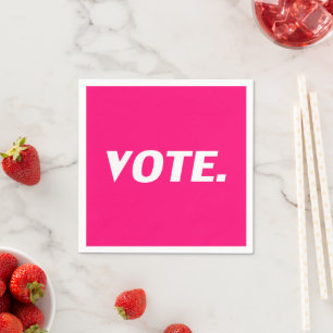 "Vote" hot pink fuchsia magenta white paper napkin