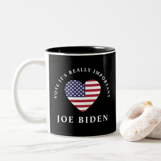 VOTE It's Really Important | Biden 2020 Election Two-Tone Coffee Mug (With Donut)