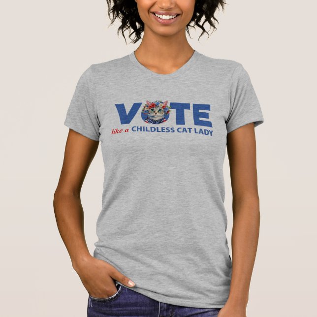 Vote Like a Childless Cat Lady Floral Cat Kamala T-Shirt (Front)