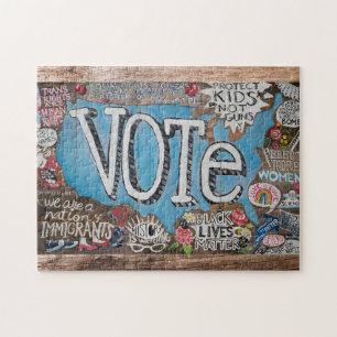 VOTE LOUD puzzle of an original painting on wood