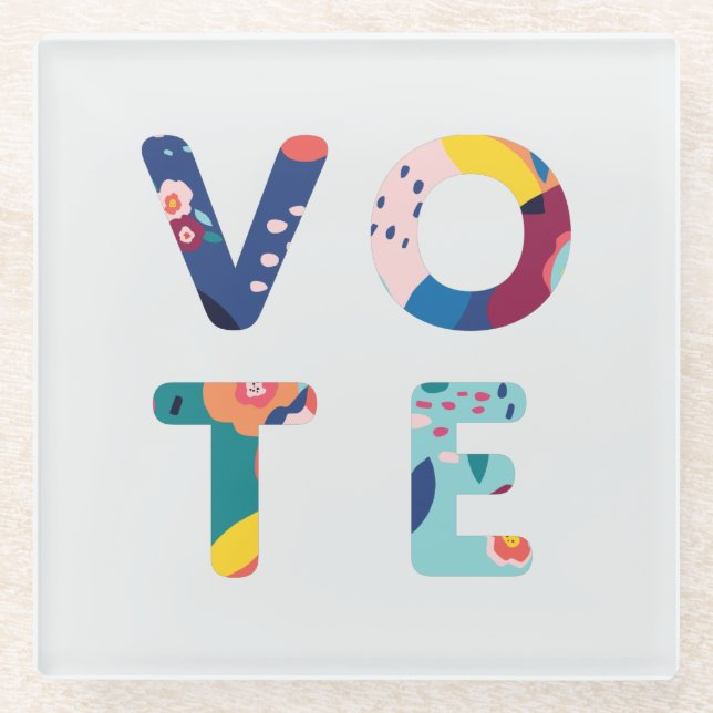 Vote Modern Floral Pattern Multicolored Coaster (Front)