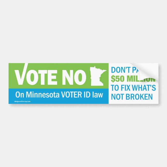 Vote No on Minnesota Voter ID Law Bumper Sticker (Front)