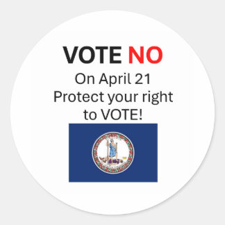 Vote NO on VA Redistricting Classic Round Sticker
