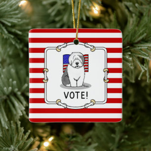 Vote! Old English Sheepdog Grey 1 Cute Political Ceramic Ornament
