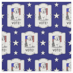 Vote! Old English Sheepdog Grey 1 Cute Political Fabric