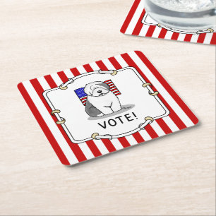 Vote! Old English Sheepdog Grey 1 Cute Political Square Paper Coaster