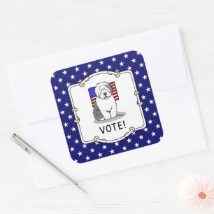 Vote! Old English Sheepdog Grey 1 Cute Political Square Sticker