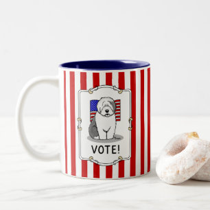 Vote! Old English Sheepdog Grey 1 Cute Political Two-Tone Coffee Mug