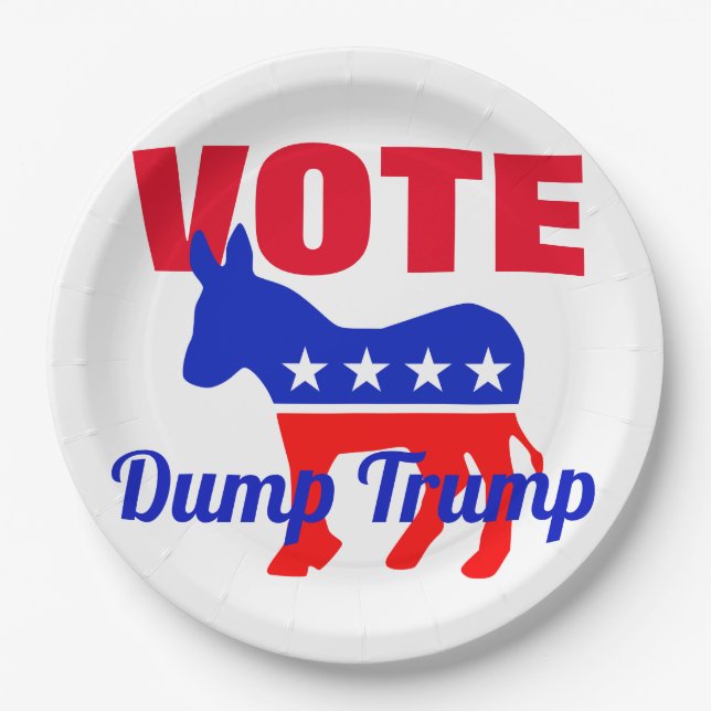 VOTE Patriotic Donkey, Stars, Dump Trump Paper Plate (Front)
