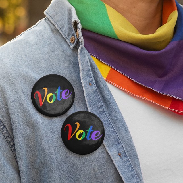 Vote Rainbow Gay Pride Political Election Black 6 Cm Round Badge (Creator Uploaded)