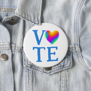 VOTE Rainbow Heart 10 Cm Round Badge