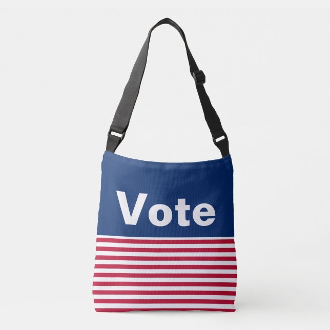 Vote Red White and Blue with Stripes Patriotic Crossbody Bag (Front)