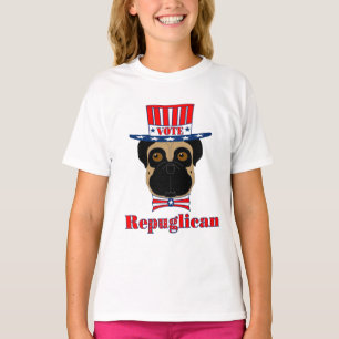 Vote rePUGlican Funny Pug in Red White Blue Hat T-Shirt