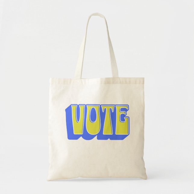 Vote Retro Colourful Groovy Blue Yellow Election Tote Bag (Front)