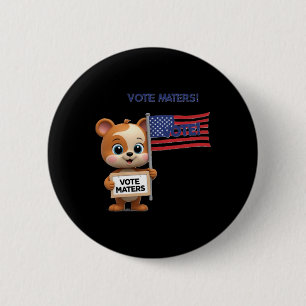 Vote S Election Poster Featuring A Cute Bear Stick 6 Cm Round Badge