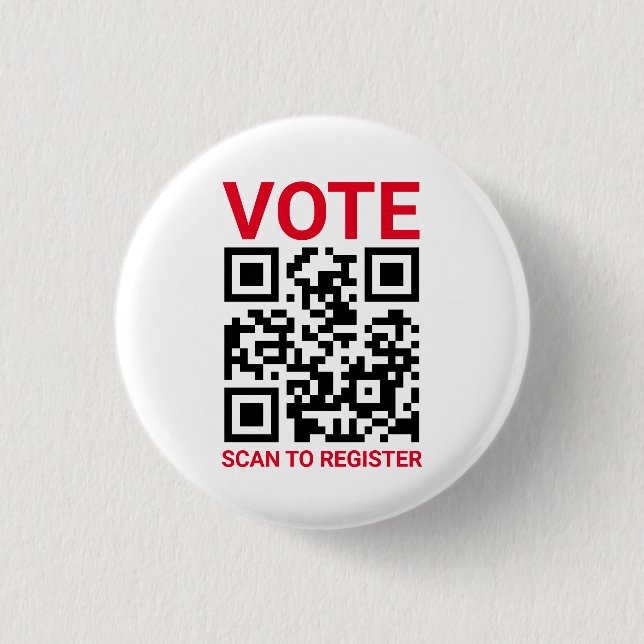 Vote Scan QR Code to register custom red white 3 Cm Round Badge (Front)