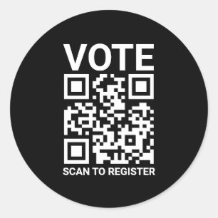 Vote Scan QR Code to register custom text black Classic Round Sticker